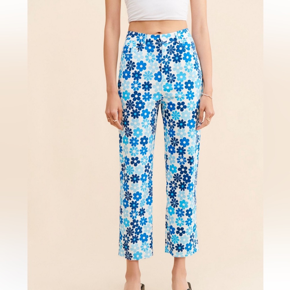Free people another girl floral crop jeans blue daisy flower